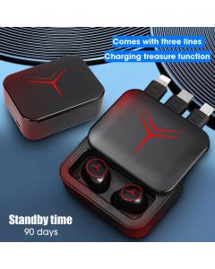 Auricolari Bluetooth Wireless M88 TWS con Microfono, Display LED e Scatola di Ricarica a 3 Cavi