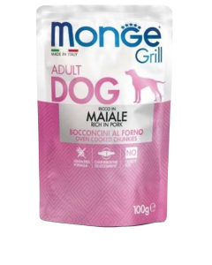 Monge grill cibo per cani adulti -bocconcini al forno gusto maiale busta da 100g