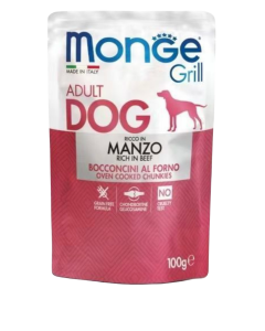 Monge grill cibo per cani adulti -bocconcini al forno gusto manzo busta da 100g