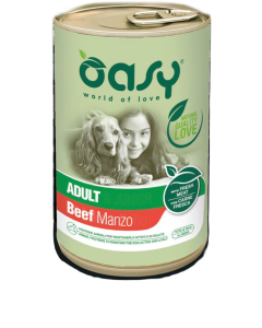 Oasy wet Dog lifestage-Patè Al gusto manzo per cani adulti di taglia media latta da 400g 