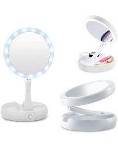 Specchio Doppio Con Luce Led Per Trucco Fold Away Mirror Double Sided Make-up