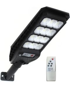Lampione Solare LED Esterno 200W con Palo, Sensore di Movimento e Telecomando - 144 LED, IP65 Impermeabile
