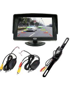 Monitor Retromarcia Auto+Portatarga 4.3"TFT LCD Telecamera 7 Led IR Wireless Kit 