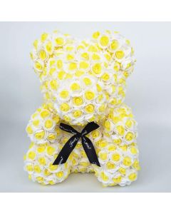 Orsetto con Rose Artificiali Fatto a Mano 25 cm (Giallo bicolore)