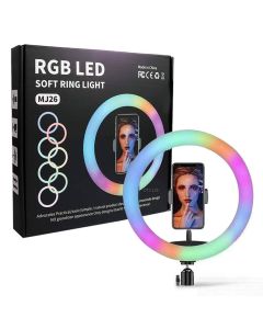 Luce ad anello morbida a LED RGB, luce ad anello flash RGB (con treppiede piccolo) 26cm