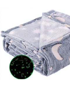 Coperta Magica per bambini plaid in pile con stelle che si illuminano al buio morbida idea regalo grigia