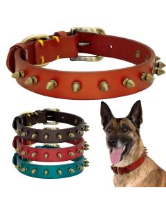 Collare di Cuoio con Borchie per cani -in pelle Regolabile 