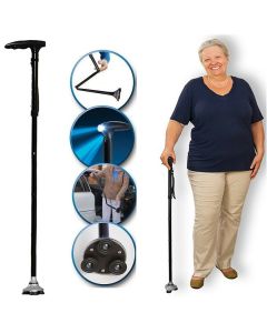 Bastone da passeggio pieghevole per anziani con appoggio sicuro e torcia led incorporata 