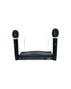 Kit coppia microfoni professionali wireless con centralina vhf bicanali at-306