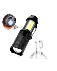 Mini Torcia Led Tattica Ricaricabile Usb Pila Zoom Cree Cob Portatile