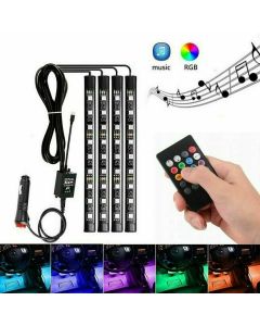 Striscia per interni auto 12 led rgb luci vano piedi atmosfera telecomando 12v