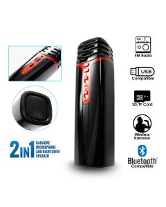 Microfono Karaoke Bluetooth Senza Fili + Altoparlante Sintonizzatore Fm E Cambia Voce Eco Per Festa