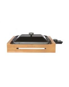 Kasanova grill elettrico con coperchio e base in bambù in  alluminio, da 1200 W