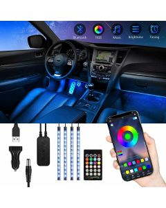 Strisce luci 48 LED per Interni auto con APP, Bluetooth RGB 8 colori variabili