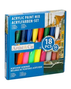Pittura acrilica vernice confezione 18pz colori assortiti tubetto da 36ml artico
