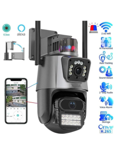 Telecamera di Sorveglianza IP PTZ 9MP 4K HD con Doppio Schermo, Tre Obiettivi, Tracciamento Automatico, Visione Notturna a Colori