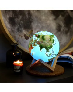  Lampada Globo 3D Touch - Terra con Base in Legno e Ricarica USB 16 colori con telecomando