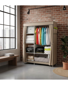 Armadio Guardaroba Portatile in Tessuto con Struttura in Acciaio 105x45x170 cm  Marrone