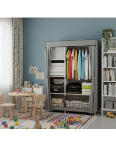 Armadio Guardaroba Portatile in Tessuto con Struttura in Acciaio 105x45x170 cm – Grigio