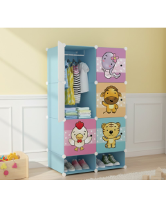 Armadio Modulare per Bambini con Ante Decorate, Struttura in Acciaio e Pannelli in Resina Ecologica