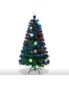 Albero di Natale Verde PVC con Stella di Natale e Luci Colorati a Fibre Ottiche Cambiamento Automatico Supporto in Metallo Altezza 60 cm