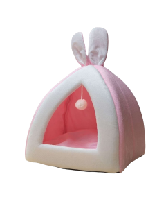 Cuccia per gatti piramidale orecchie di da coniglio Tenda per gatti Cestino per gatti rimovibile con orecchie da coniglio Viene fornito con una divertente palla per gatti 35 x 35 x 38 cm Rosa