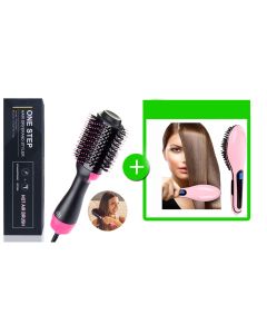 Spazzola Ad Aria One Step Asciugacapelli Multifunzione 3-In-1 + Spazzola Elettrica HQT-906 Ionica Lcd Liscia Capelli Piastra