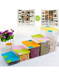 Set da 6 pezzi contenitore multiuso in plastica multiuso salvaspazio per alimenti e spezie, impilabile, microonde, lavastoviglie, congelatore