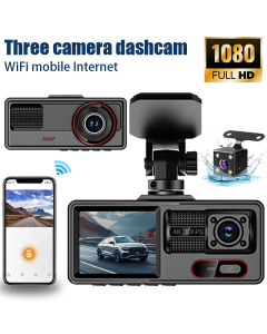Dash Cam per Auto a 3 Canali con Visione Notturna – Registrazione Full HD 1080P, Monitoraggio Parcheggio 24H, Camera Anteriore/Interna/Posteriore