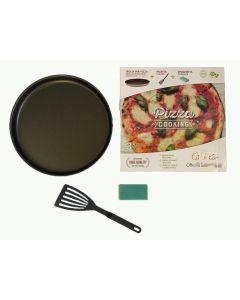 Set da 3 per la preparazione della pizza ,Teglia tonda per pizza con paletta e spugna 