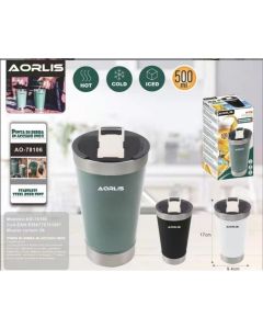 Tazza termica in acciaio da birra da 500ml con coperchio e cava tappi