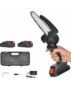 Mini Motosega Elettrica a Batteria 48V – Barra 6 Pollici, 2 Batterie al Litio e Catena di Ricambio – Leggera e Professionale per Potatura e Giardinaggio