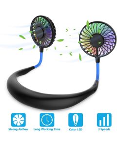 Ventilatore portatile da collo ricaricabile mini USB con doppia ventola a 3 velocità
