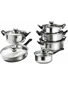 Set di Pentole 12 Pezzi in Acciaio Inox – Compatibili con Induzione – Coperchi con Valvola di Sicurezza – Design Professionale