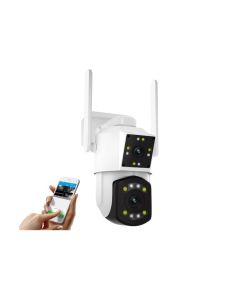 Telecamera di sicurezza WiFi 4 megapixel doppio obiettivo esterno