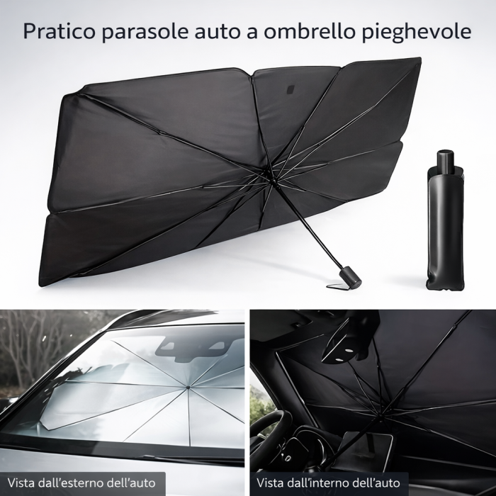 Parasole Auto Pieghevole a Ombrello XL 135cm – Protezione Totale UV, Facile da Aprare e Chiudere, Universale per Parabrezza