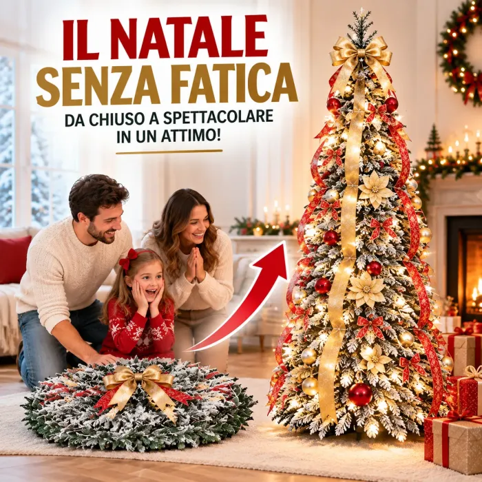 Albero di Natale Pop-Up 180 cm con 150 LED e 85 Decorazioni – Montaggio Rapido e Salvaspazio Base 60 cm Bianco