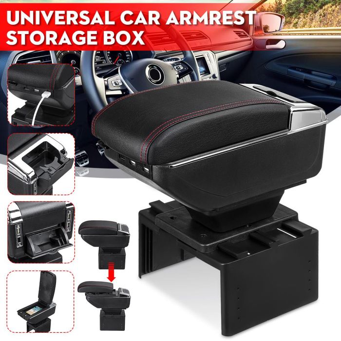 BIXUAN Bracciolo universale per portiera, in pelle PU, per auto, bracciolo sinistro, con scatola di immagazzinaggio, cuscino per braccioli, per auto, altezza può essere regolata