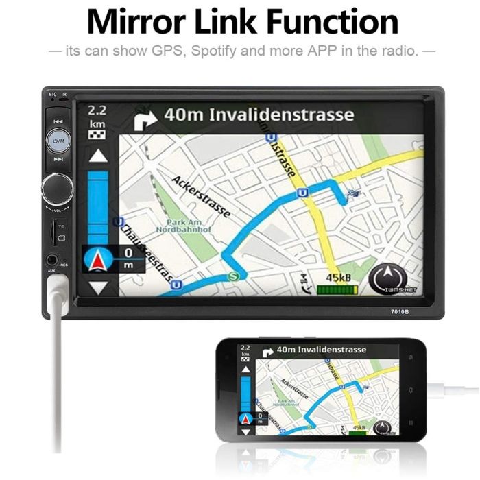 Autoradio 7 Pollici 2 Din Con CarPlay E Android Auto, Bluetooth 5.0, Controllo Volante, Mirror Link, 7 Luci Colorate E Telecamera Retromarcia