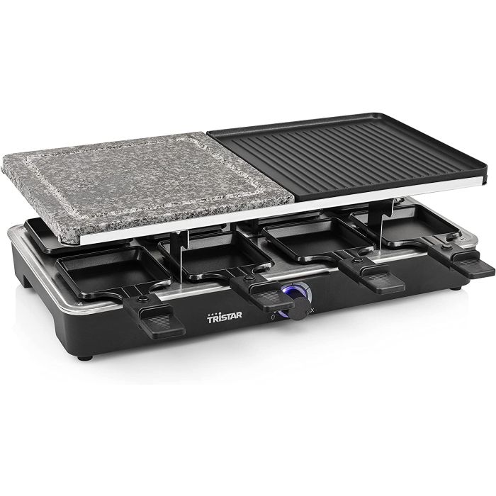 Griglia Per Raclette 1400 W Per 8 Persone – Piastra Antiaderente E Pietra, Spatole In Legno, Cavo Acciaio, Ideale Per Feste E Campeggio