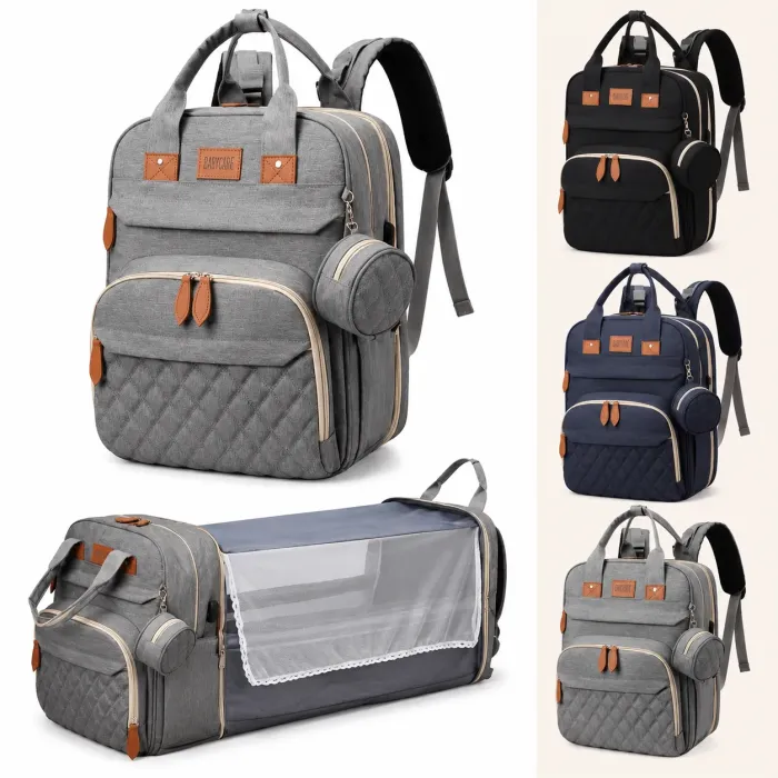 Nuvéa® MomBag 3in1 – Zaino Mamma Multifunzione Porta Biberon, Portaciuccio, Porta USB e Accessori – Nero, Grigio e Blu