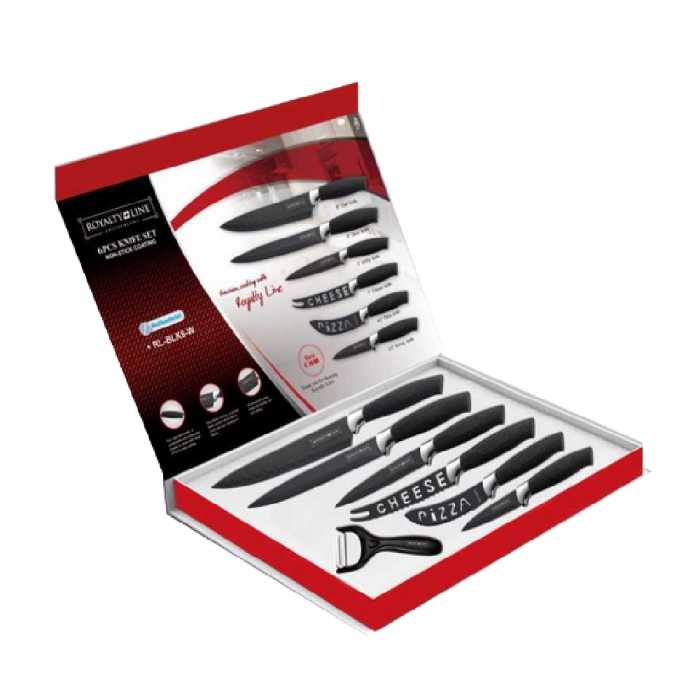 CEPPO COLTELLI LAME IN CERAMICA SET 6 PEZZI ANTIADERENTI CON CEPPO ESPOSITORE CUCINA (Manico rosso