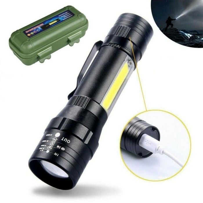 Torcia Tattica LED Ricaricabile USB - Mini Ma Potente, 300 Metri, Zoom, Luce T6