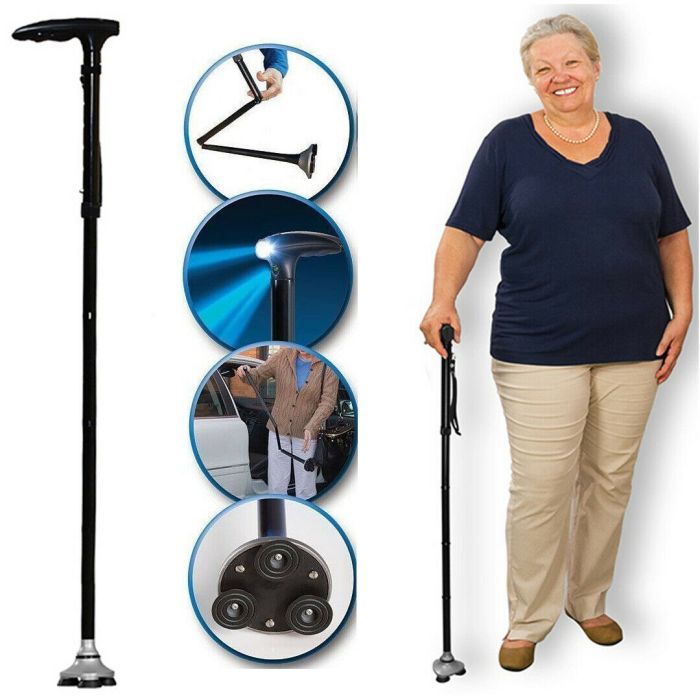 Bastone Da Passeggio Pieghevole Per Anziani In Alluminio – Regolabile In Altezza 82-92 Cm, Leggero 220g (Nero) - 2