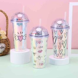 Floatdream Bicchiere Riutilizzabile in Plastica a Doppia Parete da 710 ml Con Cannuccia e Coperchio, Adatto per Frullati, Caffè, Succhi e Altre Bevande Fredde