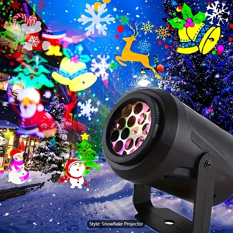 Proiettore Natalizio Per Interni Ed Esterni: 10 Motivi Festivi, Rotazione 360°, Alimentazione USB, Resistente Alle Intemperie
